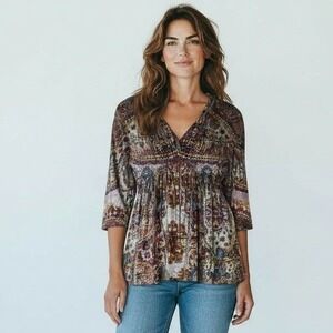 Unity Top Women Medium Petite Multicolor Velvet Boho Colorful Hippie Moody